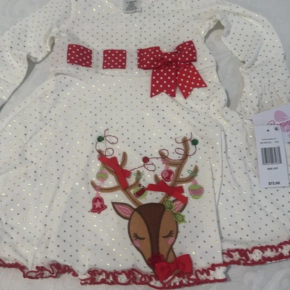 Bonnie Jean Holiday Foiled Dot Knot Dress. 2T - Picture 7 of 11